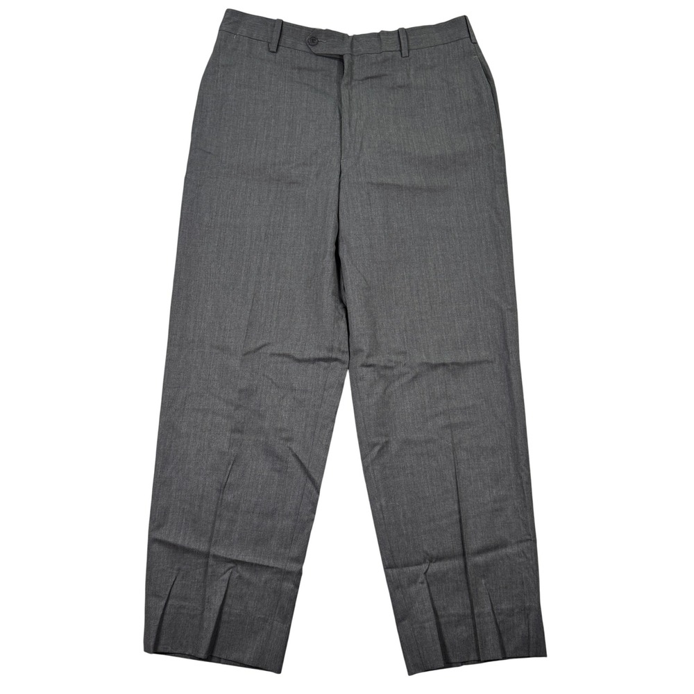 Corbin Mens 35x30 Grey Herringbone Dress Pants Classic Fit Flat Front Modern EUC